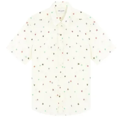 Saint Laurent Stars Printed Short-sleeved Shirt In White