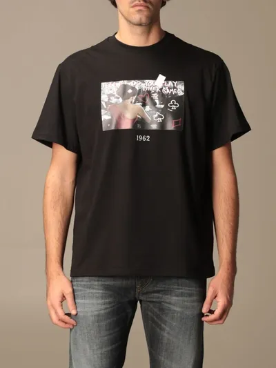 Throwback Cotton T-shirt With Poker Print In Black