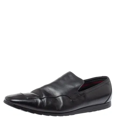 Pre-owned Gucci Black Leather Slip On Loafers Size 43.5