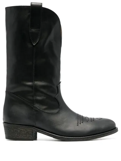 Via Roma 15 Leather Western-style Boots In Black