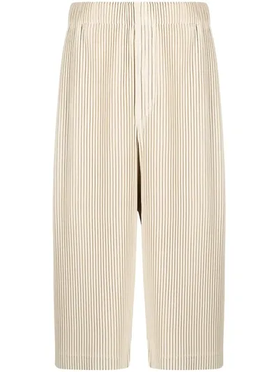 Issey Miyake Wide-leg Cropped Pleated Trousers In Neutrals