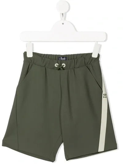 Il Gufo Kids' Stripe Track Shorts In Green