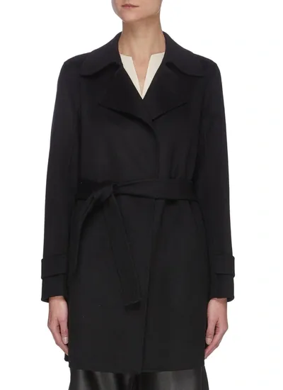 Theory Oaklane Tie-belt Regular-fit Crepe Coat In Black