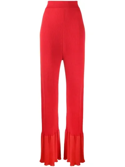 Stella Mccartney Fluted Ribbed Organic Cotton-blend Flared Pants In Red