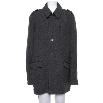 Pre-owned Etro Dark Grey Wool Mid-length Coat Xl