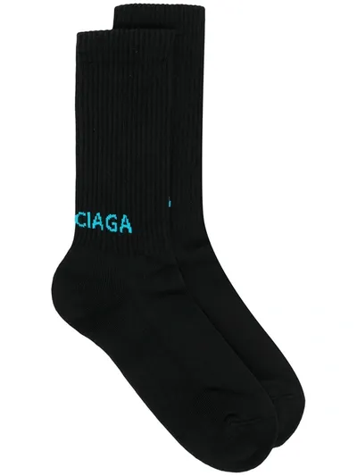 Balenciaga Logo Cotton Blend Socks In Black