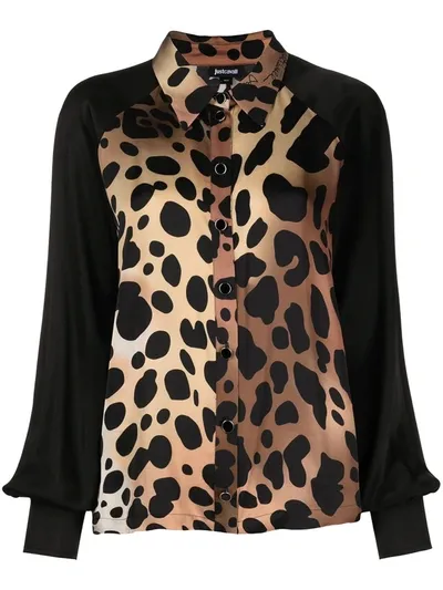 Just Cavalli Leopard-print Satin Shirt In Brown