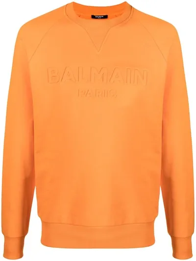 Balmain Logo-embossed Cotton Sweatshirt In Orange