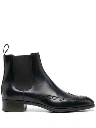 Santoni Brogue Leather Ankle Boots In Blue