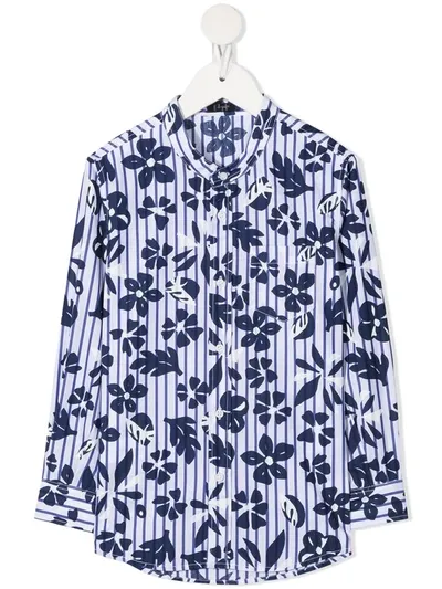 Il Gufo Kids' Blue Floral Print Shirt In White