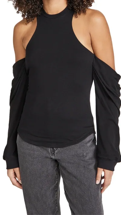 Rta Juno Cold Shoulder Cashmere Hoodie In Black