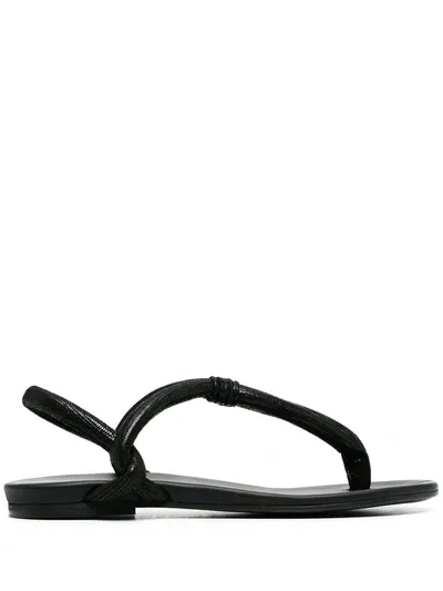 Del Carlo Leather Thong Strap Flip-flops In Black