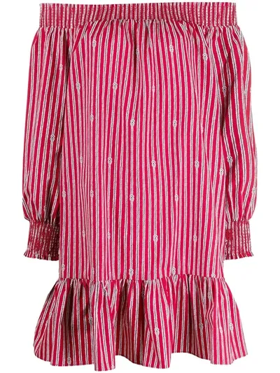 Michael Kors Rope Print Off-shoulder Dress In Red