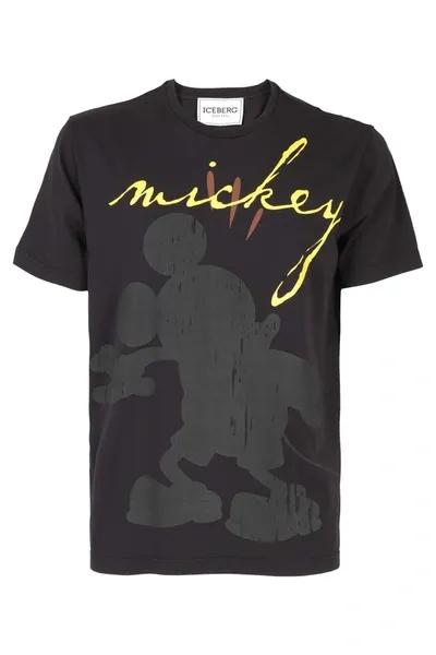 Iceberg Mickey-print Cotton T-shirt In Black