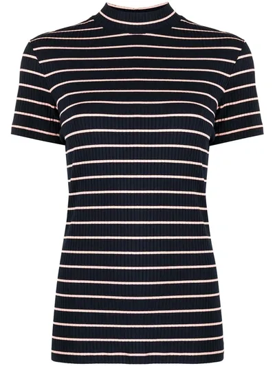 Hugo Boss Mock Neck Striped Top In Blue