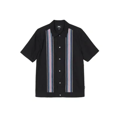 Stussy Stüssy Striped Knit Panel Short Sleeve Shirt In Black