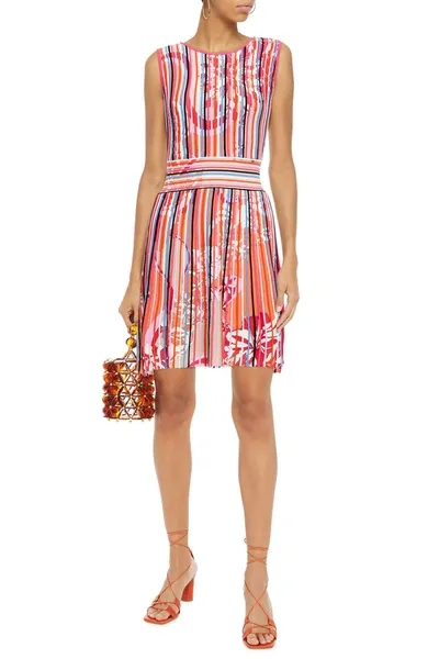 Emilio Pucci Printed Ribbed Wool-blend Mini Dress In Pink