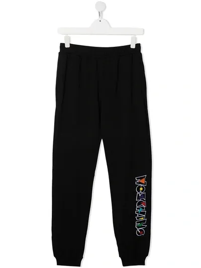 Moschino Kids' Embroidered-logo Track Pants In Black