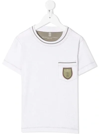 Brunello Cucinelli Kids' Cotton Jersey T-shirt With Chest Pocket And Badge In Melange