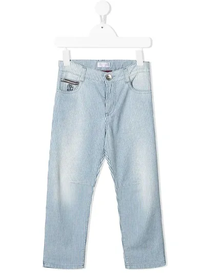 Brunello Cucinelli Kids' Striped Denim Jeans In Blue