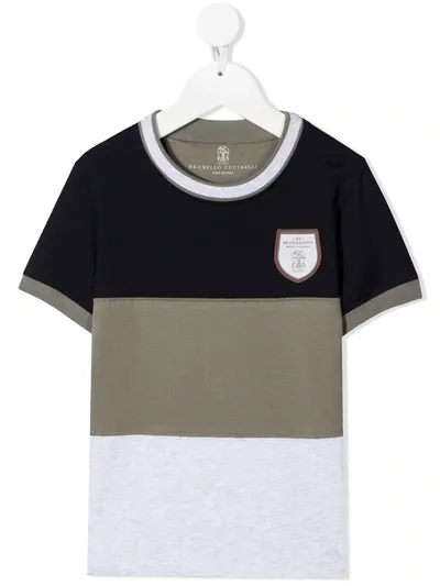 Brunello Cucinelli Teen Colour-block Logo T-shirt In Blue