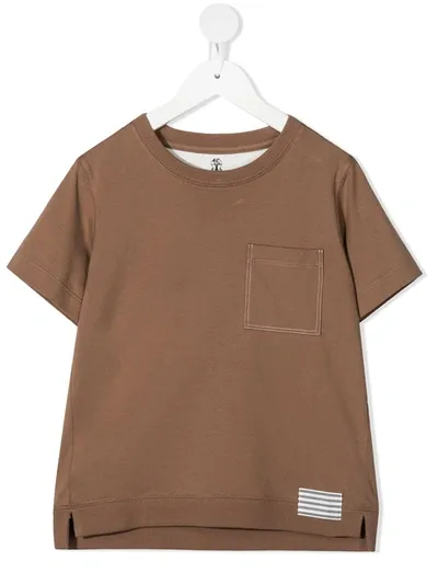 Brunello Cucinelli Kids' Chest Patch Pocket T-shirt In Brown