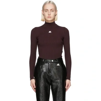 Courrèges Burgundy Rib Knit Turtleneck In Red