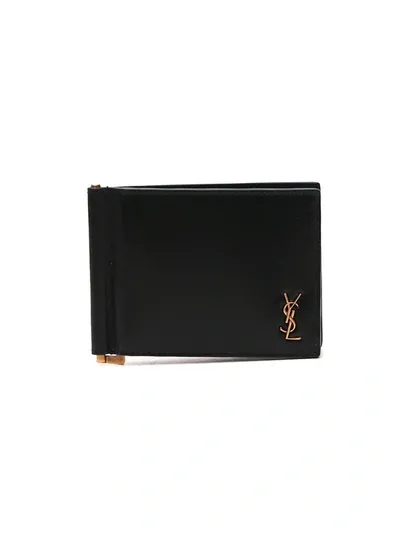 Saint Laurent Tiny Monogram Bill Clip Wallet In Black