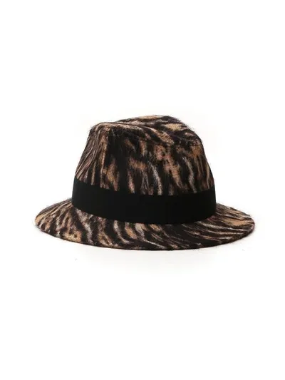 Saint Laurent Animal Print Fedora Hat In Multi