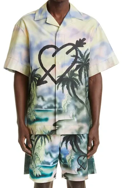 Palm Angels Multicolor Paradise Bowling Shirt In Multi Black