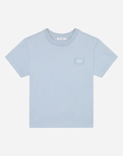 Dolce & Gabbana Kids' Jersey T-shirt With Logo Tag In Azure