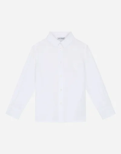 Dolce & Gabbana Kids' Linen Shirt With Italic Dg Embellishment In White