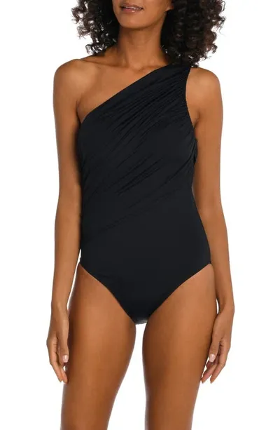 La Blanca Island Goddess Shirred One-shoulder One-piece Swimsuit In Black