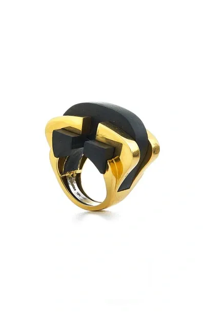 David Webb Woodworks Bridge Ring In Yellow Gold