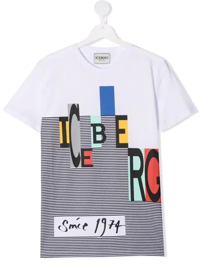 Iceberg Logo-print Striped T-shirt In Weiss