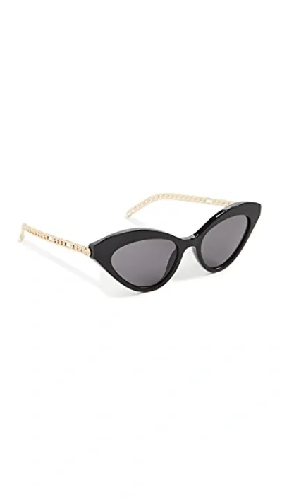 Gucci Chain Acetate Cat-eye Sunglasses W/ Interlocking G Heart Drops In Black