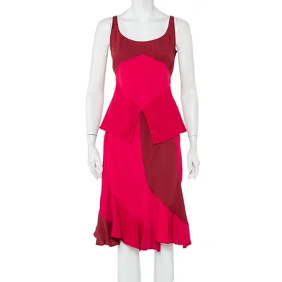 Pre-owned Saint Laurent Rive Gauche Vintage Two Tone Paneled Crepe Tank Top & Skirt Set S In Pink