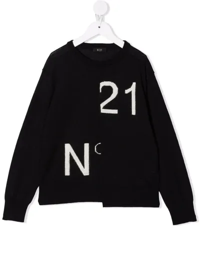 N°21 Kids' N ° 21 Asymmetrical Jumper With Big Logo In Black