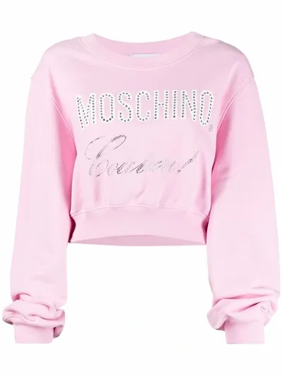 Moschino Rhinestone-embellished Logo Sweatshirt In Pink