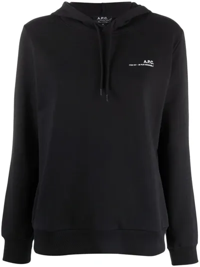 Apc Logo-print Cotton Hoodie In Black