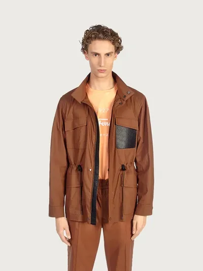 Ferragamo Salvatore  Herren Tropenjacke Mit Lederdetails In Brown