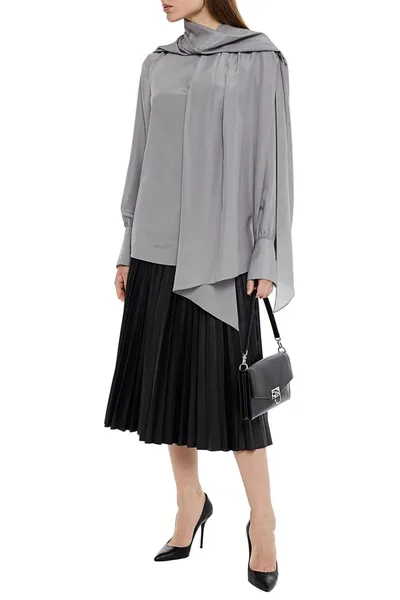 Joseph Bose Draped Silk Crepe De Chine Blouse In Gray