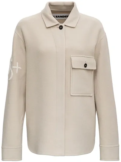 Jil Sander Beige Wool Jacket With Logo