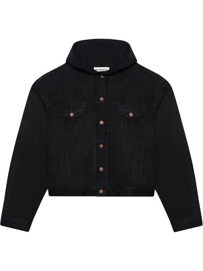 Balenciaga Hooded Denim Button-front Jacket In Black