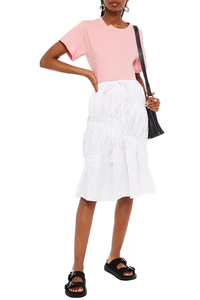 Jw Anderson Pleated Fil Coupé Cotton Skirt In White