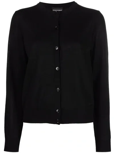 Emporio Armani Stitched Logo Cardigan In Black