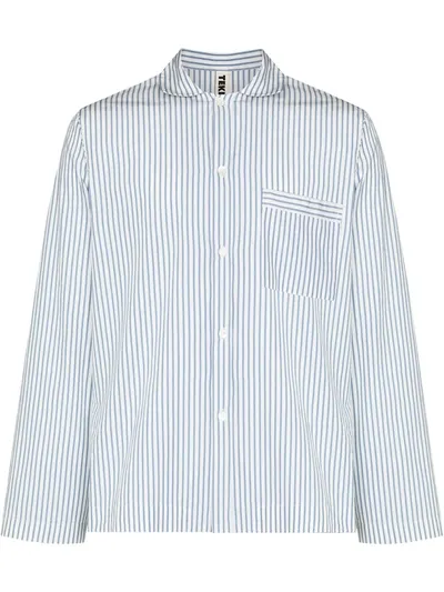 Tekla Camp-collar Striped Organic Cotton-poplin Pyjama Shirt In Placid Stripe