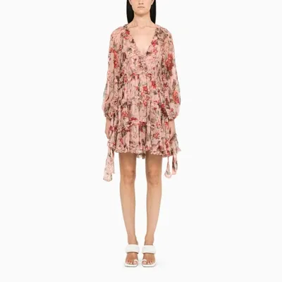 Zimmermann Cassia Short Dress With Floral Print In Green