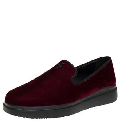 Pre-owned Giuseppe Zanotti Burgundy Velvet Slip On Sneakers Size 42