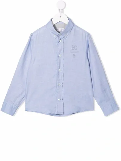 Brunello Cucinelli Kids' Logo-print Cotton Shirt In Blue